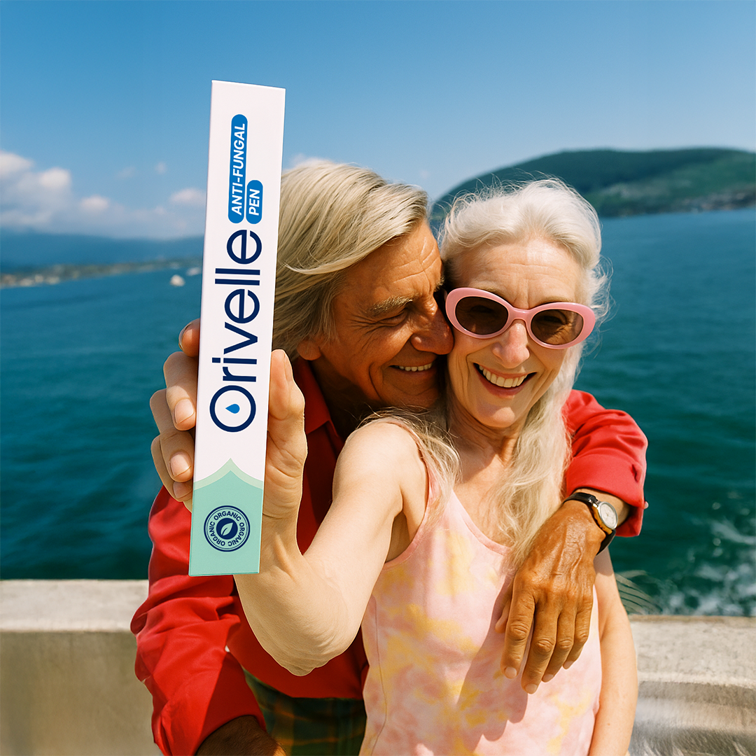 Orivelle product shown with a smiling older couple enjoying time outdoors
